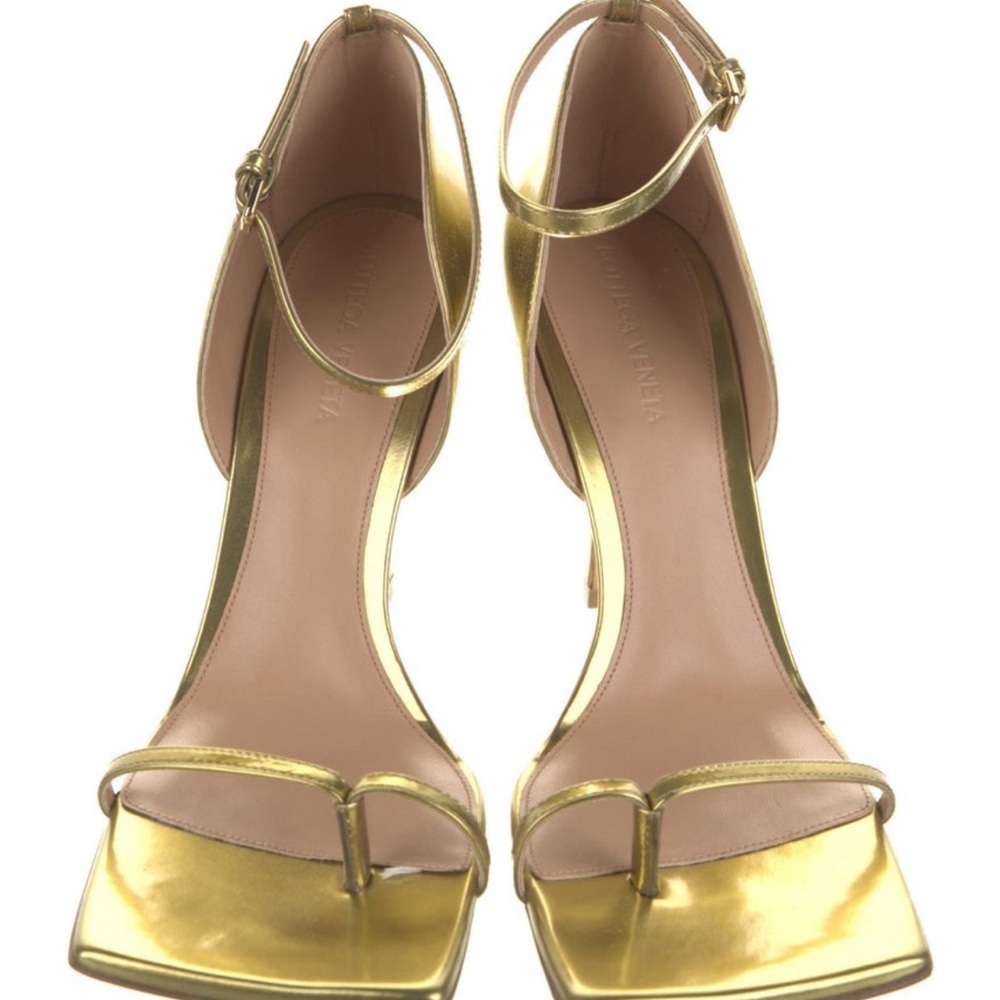 Bottega Veneta Gold Ankle Strap Heels